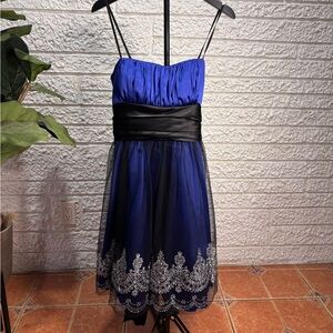VINTAGE Royal Blue and Black Mini PROM Dress